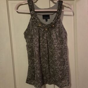 Cynthia Rowley Olive and Cream Embellished Tank Top